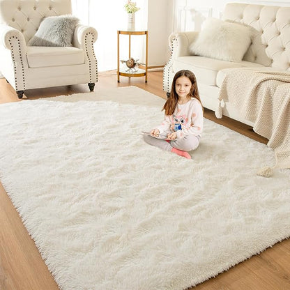 Softlife Rug for Bedroom 3x5 Feet Area Rug for Living Room Super Soft Shaggy Rugs for Kids Room Fluffy Fuzzy Carpets Long Plush Bedside Rug Nursery Christmas Home Decor for Boys Girls, Creamy White - LeafyLoom