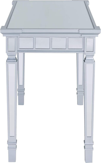 SEI Furniture Glenview Glam Mirrored Writing Desk w/ Drawers, Matte Silver - LeafyLoom