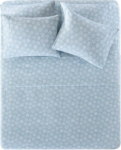 Comfort Spaces Cotton Flannel Breathable Warm Deep Pocket Sheets with Pillow Case Bedding, King, Blue Snowflakes 4 Piece - LeafyLoom