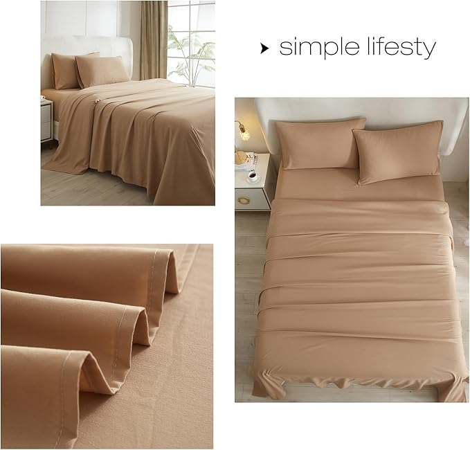 HighBuy Camel Beige Full Size Sheet Set Extra Soft Deep Pocket Sheets Set,4 Piece Bed Sheets Set Fit 16 Mattress,Wrinkle,Fade,Stain Resistant Cooling Bed Sheets,Pillowcases Set (Full,Camel Beige) - LeafyLoom