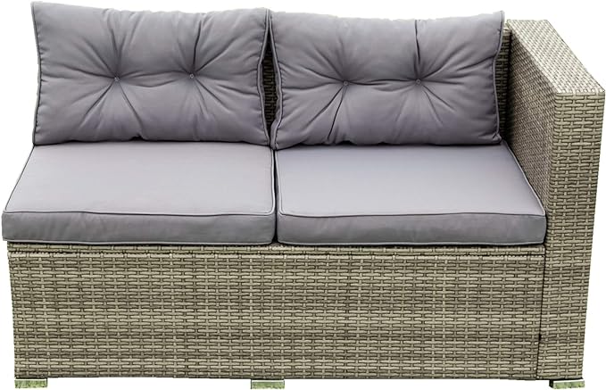 4 Piece Outdoor Furniture Set Wicker Rattan Patio Sectional Sofa with Storage Box and Table for Garden, Backyark, Porch Deck, Balcony, Grey - LeafyLoom