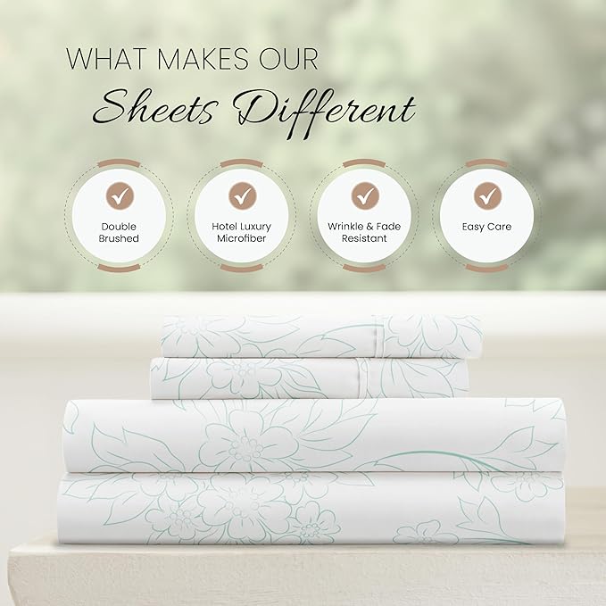 Linen Market 4 Piece King Bedding Sheet Set (Vines Aqua) - Sleep Better Than Ever with These Ultra-Soft & Cooling Bed Sheets for Your King Size Bed - Deep Pocket Fits 16" Mattress - LeafyLoom