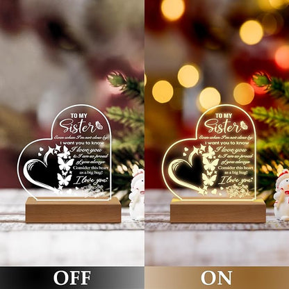 Sister Birthday Gifts from Sister, to My Sister Acrylic Engraved Night Light with Base, Graduation Wedding Birthday Christmas Gifts for Sister from Sister Brother - LeafyLoom