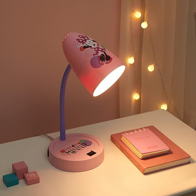 Idea Nuova Disney Minnie Mouse Switch Operated LED Task Table and Desk Lamp with Charging Outlet - LeafyLoom