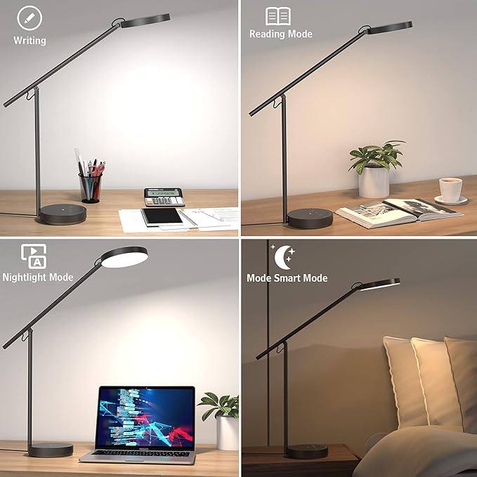 LED Desk Lamp, Architect Desk Lamps for Home Office, Adjustable Swing Arm Table Lamp, Eye Caring Reading Lamp, Memory Desk Light Dimmable with 3 Color Modes & 9 Brightness Tall Task Light - LeafyLoom