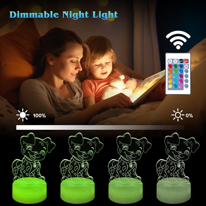 Dog Night Light 3D Illusion Lamp Kids Bedside Lamp 16 Color Change Decor Lamp with Remote & Smart Touch, Gifts for Christmas Birthday Boys Men Girls - LeafyLoom