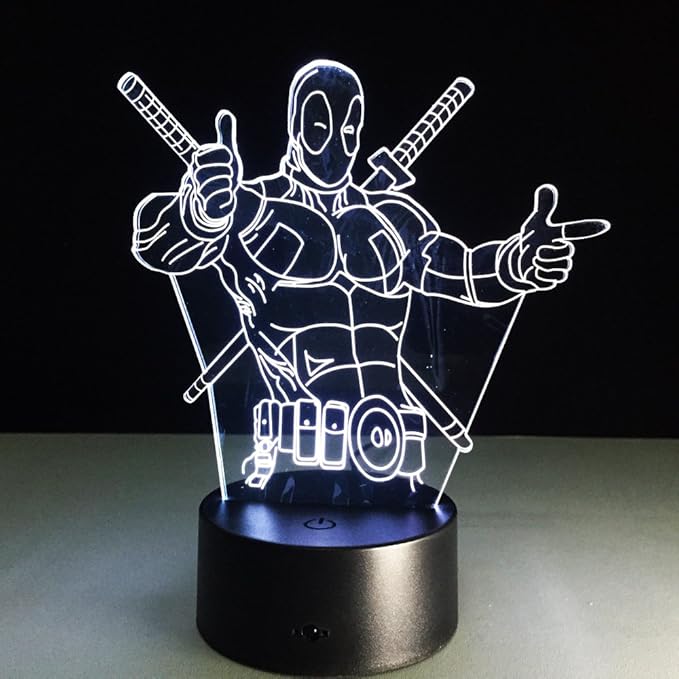 VALEN 3D Desk lamp Acrylic Deadpool Night Light 7 Color Change Furniture Decorative Colorful Gift Household Accessories Boy Toys - LeafyLoom