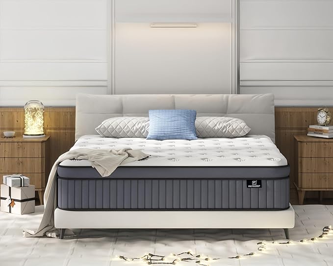 Queen Mattress - Upgrade Strengthen - 12 Inch Hybrid Queen Size Mattresses in a Box, Mattress Queen Size with Memory Foam and Independent Pocket Springs, Strong Edge Support, Release Pressure, Medium - LeafyLoom