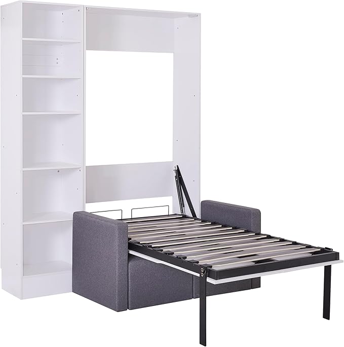 Merax Twin Size Murphy Bed Wallbed with Sofa and Side Storage Shelves,Space Saving,for Guest Living Room - LeafyLoom