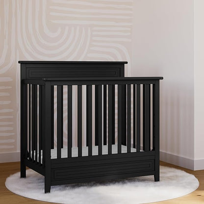 Storkcraft Petal 4-in-1 Convertible Mini Crib (Black) – GREENGUARD Gold Certified, Converts to Daybed and Twin-Size Bed, includes Bonus 2.75-inch Mini Crib Mattress - LeafyLoom