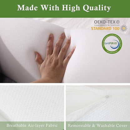 Bed Wedge Pillow for Headboard, Bed Gap Filler Queen of Headboard Pillow, Mattress Gap Filler Made with Triangle Pillow to Close The Gap (0-8") Between Headboard/Wall and Mattress (White, 60"x8"x 6") - LeafyLoom