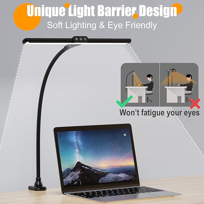 Desk Lamps for Home Office, Architect Desk Lamp with Clamp, LED Desktop Lamp Dimmable, Bright Office Lighting, 9W Modern Desk Lamp Led (Black) - LeafyLoom