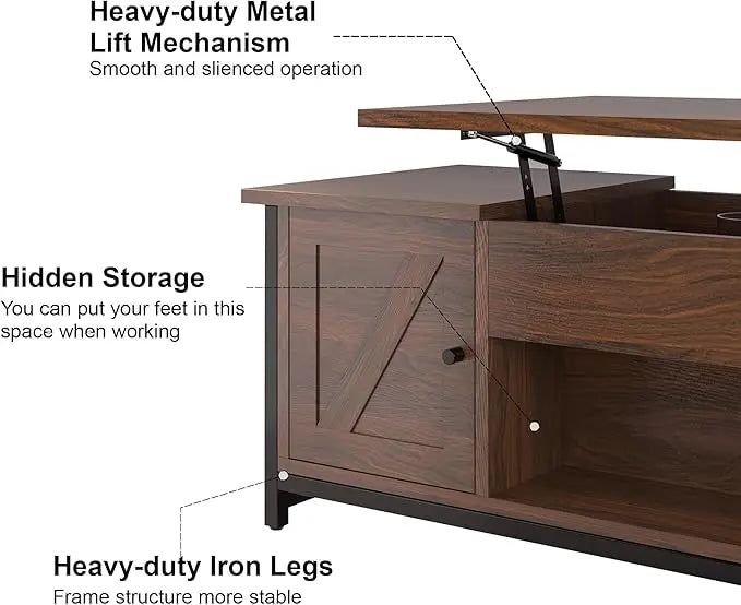 FABATO 41.7" Lift Top Coffee Table with Storage Drawer& Hidden Compartment Barn Door Cabinet Center Sofa Console Table for Living Room Farmhouse Industrial Wood, Espresso - LeafyLoom