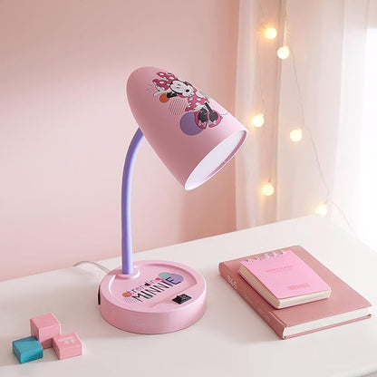 Idea Nuova Disney Minnie Mouse Switch Operated LED Task Table and Desk Lamp with Charging Outlet - LeafyLoom