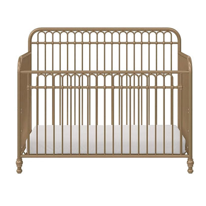 Little Seeds Ivy 3-in-1 Convertible Metal Crib, JMPA Certified, Gold - LeafyLoom