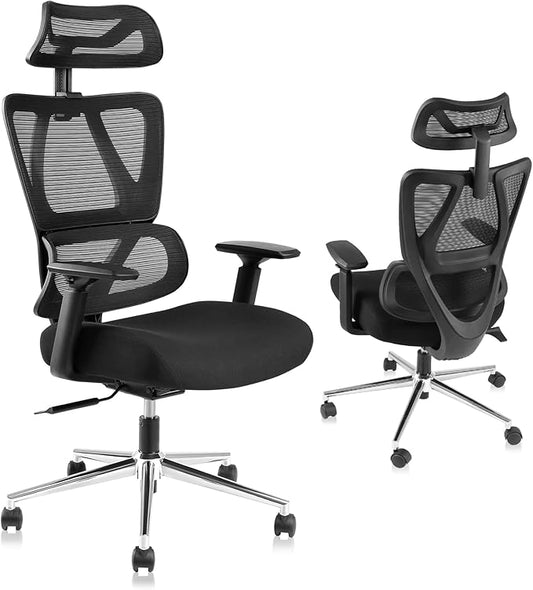 Ergonomic Office Chair, High Back Desk Chairs with Adjustabke Headrest & 3D Armrest, Swivel Executive Chair for Home Office, Black - LeafyLoom