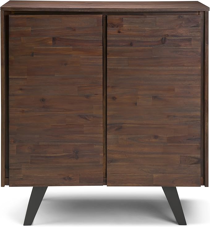 SIMPLIHOME Lowry SOLID ACACIA WOOD and Metal 39 Inch Wide Modern Industrial Medium Storage Cabinet in Distressed Charcoal Brown, For the Living Room, Entryway and Family Room - LeafyLoom