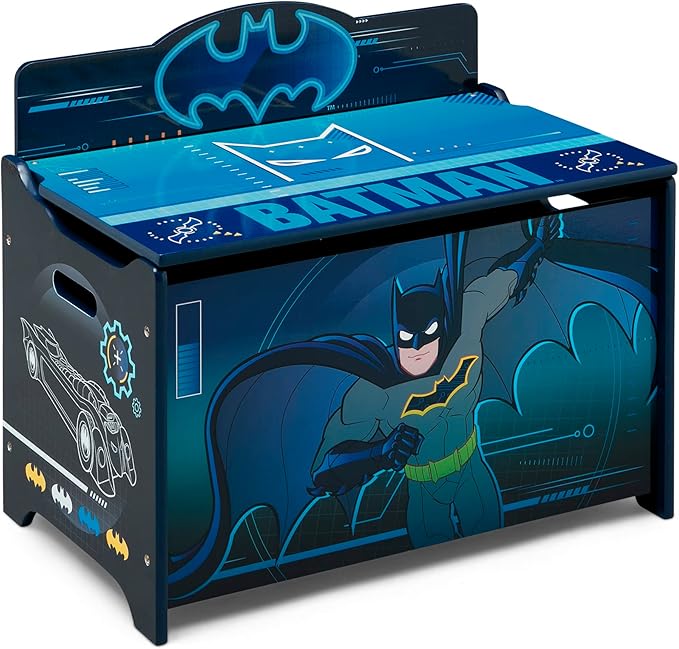 Batman Deluxe Toy Box by Delta Children Greenguard Gold Certified, Black/Blue - LeafyLoom