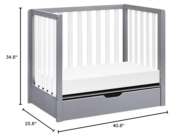 Carter's by DaVinci Colby 4-in-1 Convertible Mini Crib with Trundle Drawer in Grey and White, Greenguard Gold Certified, Undercrib Storage - LeafyLoom