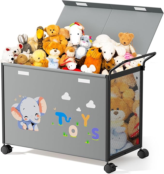 Toy Box Toy Storage - 72L Kids Toy Organizer with Wheels Toy Chest Storage Bins with Lids, Toy Boxes for Girls Boys, Stuffed Animals, Clothes, Bedroom, Living Room （grey） - LeafyLoom