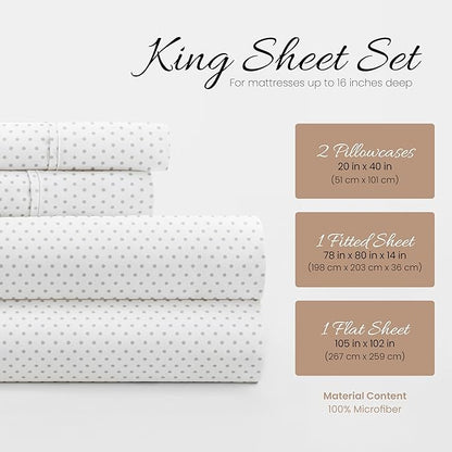 Linen Market 4 Piece King Bedding Sheet Set (Gray Stippled) - Sleep Better Than Ever with These Ultra-Soft & Cooling Bed Sheets for Your King Size Bed - Deep Pocket Fits 16" Mattress - LeafyLoom