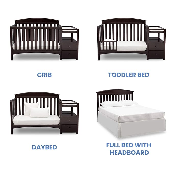 Delta Children Abby Convertible Crib 'N' Changer, Dark Chocolate + Serta Perfect Slumber Dual Sided Recycled Fiber Core Crib and Toddler Mattress (Bundle) - LeafyLoom