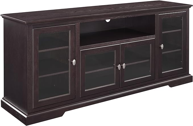 Walker Edison Brahm Classic Glass Door Storage TV Console for TVs up to 80 Inches, 70 Inch, Espresso Brown - LeafyLoom