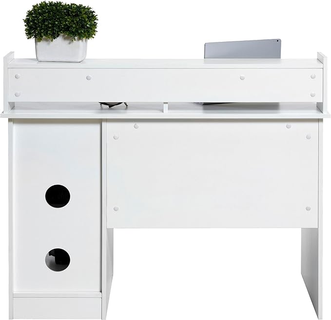 OneSpace Essential Computer Desk, Hutch with Pull-Out Keyboard, White - LeafyLoom