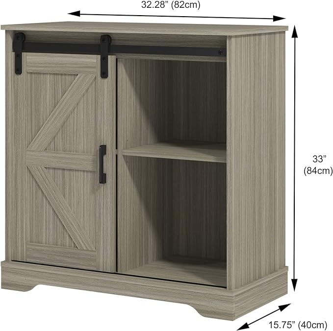 Panana Sliding Barn Door Buffet Sideboard Storage Cabinet Coffee Bar Kitchen Farmhouse Style (Oak) - LeafyLoom