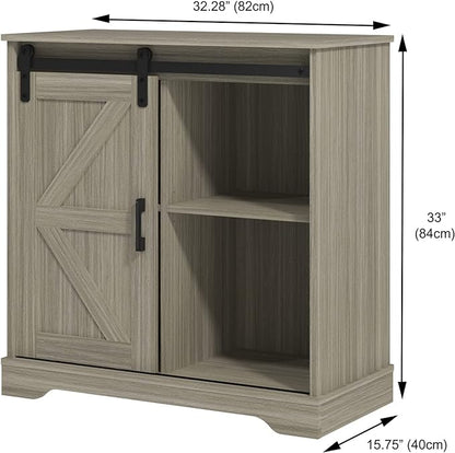 Panana Sliding Barn Door Buffet Sideboard Storage Cabinet Coffee Bar Kitchen Farmhouse Style (Oak) - LeafyLoom