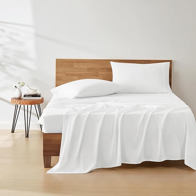 UGG 13579 Alahna Cali King Bed Sheets and Pillowcases 4-Piece Set Luxury Machine Washable Deep Pockets Wrinkle-Resistant Breathable Cozy Comfort Silky Cooling Sheets, California King, White - LeafyLoom