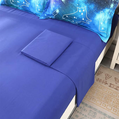 Wowelife 5 Piece Galaxy Space Cat Bedding Comforter Set Queen Constellation Bedding Set Blue Kids Bedding Set Bed in a Bag for Boys and Girls with Comforter, Flat Sheet, Fitted Sheet and 2 Pillowcases - LeafyLoom