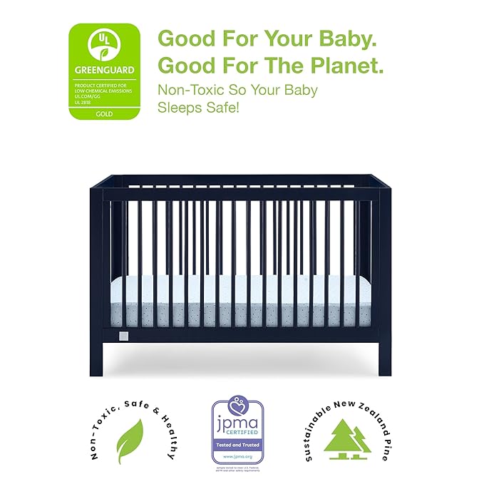 Delta Children babyGap Charlie 6-in-1 Convertible Crib + Brannan Bear Bookcase with Bins + Brannan Bear Wall Shelf with 4 Hooks, Navy (Bundle) - LeafyLoom