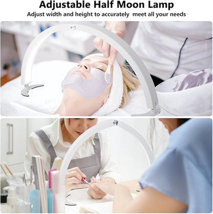 Half Moon Light for Nail Desk, 29in Half Moon Table Lamp Nail Desk Lamp with Wire Controller & Remote, Lash Light Lamp for Eyelash Extensions Tattoo PMU, 7 Cool/Warm Tones & 10 Brightness - LeafyLoom