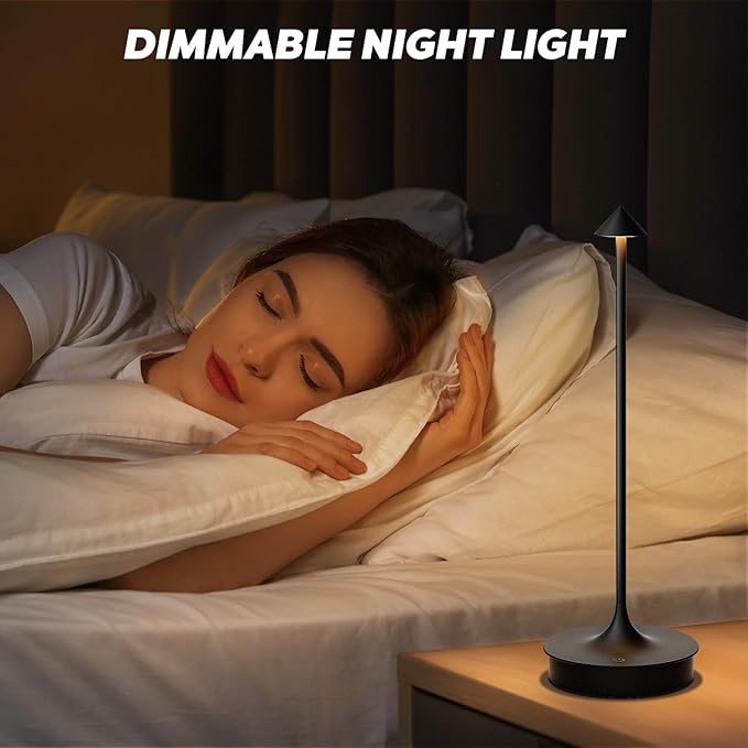 Cordless Table Lamp Rechargeable, Battery Operated Desk Lamp, 4000mAh LED Touch Lamp, Dimmable Portable Outdoor Waterproof Wireless Table Light for Restaurants/Bars/Outdoor(1PC, Black) - LeafyLoom