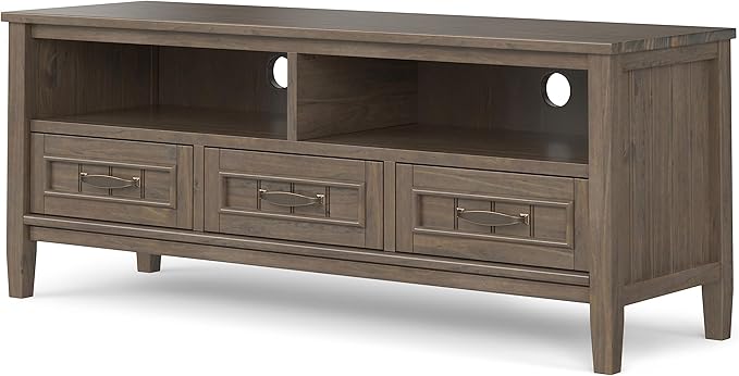 SIMPLIHOME Lev SOLID WOOD 50 Inch Wide Contemporary Low TV Media Stand in Smoky Brown for TVs up to 55 Inches, For the Living Room and Entertainment Center - LeafyLoom