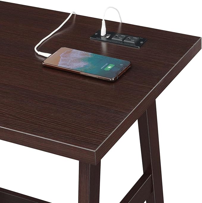 Convenience Concepts Designs2Go Trestle Desk with Charging Station and Shelves, Espresso - LeafyLoom