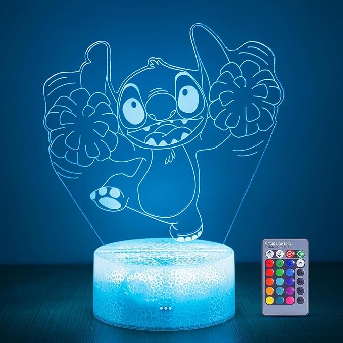 Stitch light Stitch Gifts for Girls: Stitch Night Light with Remote Control 16 Colors, Stitch Room Decor for Kids, Stitch Stuff Birthday Party Decorations Festival Christmas Gifts for Family Friends - LeafyLoom