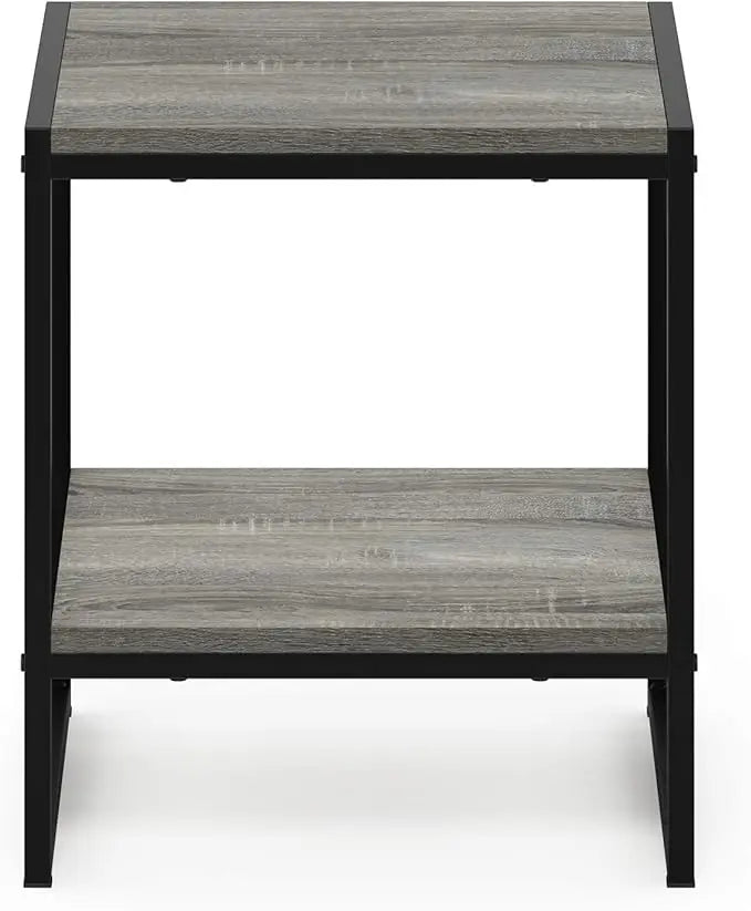 Furinno FM19122GYW Camnus Modern Living 2-Tier End Table, French Oak Grey, 15.9 in x 15.75 in x 18 in - LeafyLoom