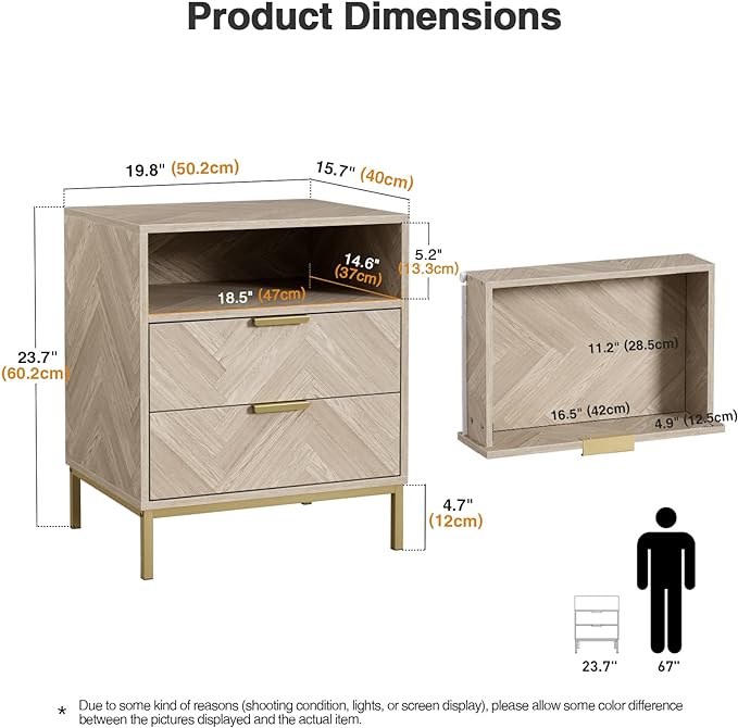 Anmytek Modern Nightstand for Bedroom, 2 Drawer Nightstand Square Bedside Table End Table with Storage for Bedroom, Sofa Side Table 2 Drawer Nightstand, Natural Oak, H0103 - LeafyLoom