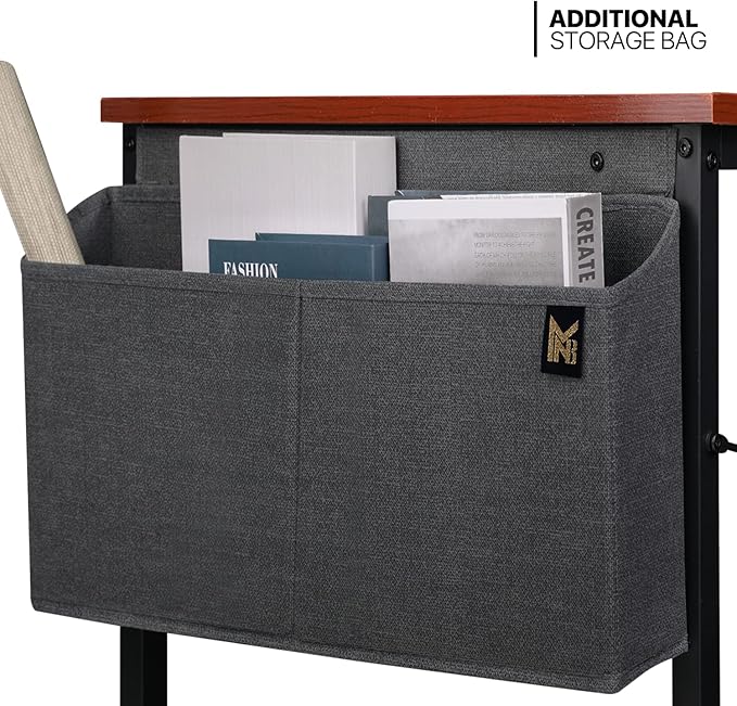 MoNiBloom Home Office Computer Desk with Storage Bag, 55" Writing Study Modern Simple Style Laptop Table, Teak Color - LeafyLoom