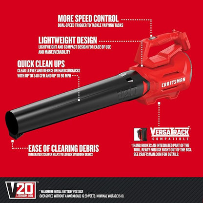 CRAFTSMAN CMCBL700B V20* Cordless Axial Leaf Blower (Tool Only) - LeafyLoom