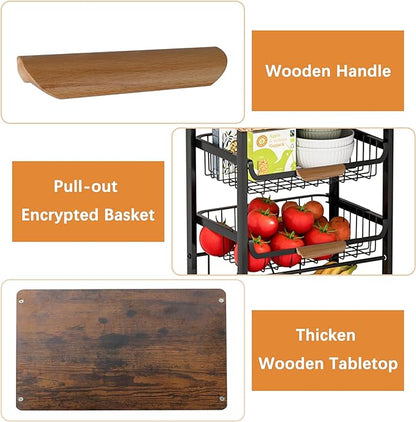 Pull-Out Kitchen Storage Cart 5 Tier Kitchen Fruit Cart on Wheels,Fruit Basket for Kitchen,Bedroom Kitchen Organizer and Storage Rack, Potato Onion Vegetable Storage (Black) - LeafyLoom