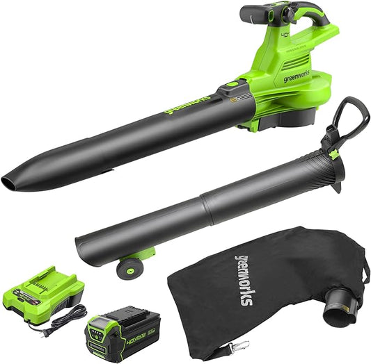 Greenworks 40V (230 MPH / 505 CFM / 75+ Compatible Tools) Cordless Brushless Leaf Blower / Vacuum, 5.0Ah Battery and Charger Included - LeafyLoom