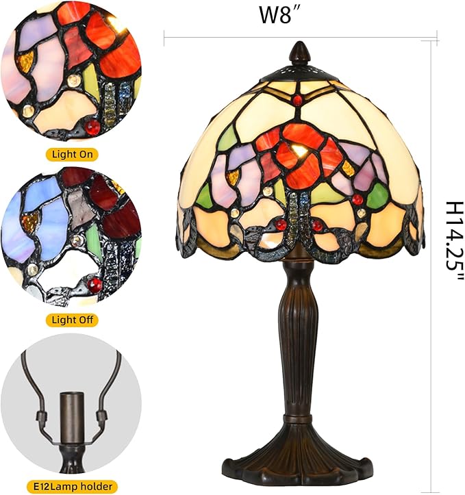 Tiffany Lamp Rose Flowers Design Stained Glass Table Lamp for Living Room Bedroom Bedside Nightstand Home Office - LeafyLoom