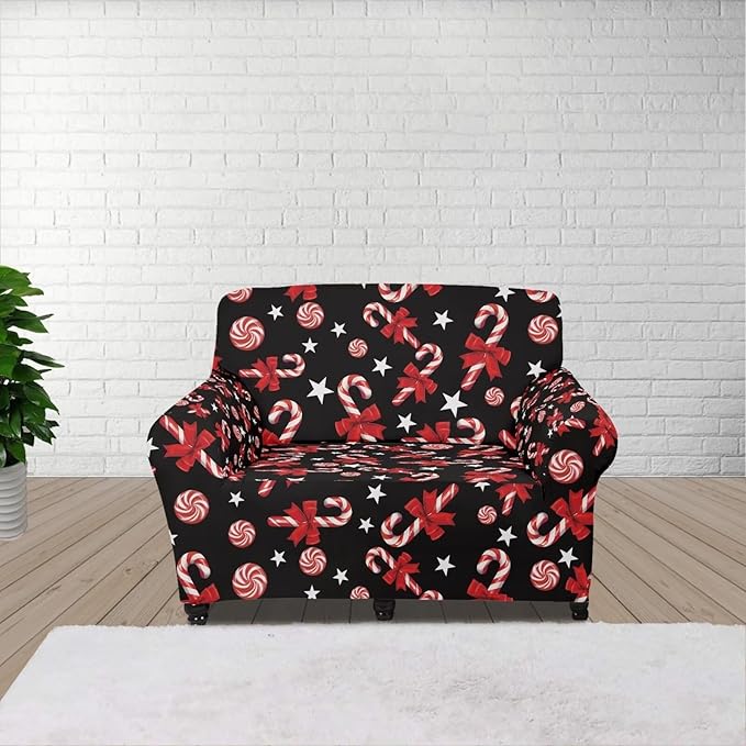 FKELYI Christmas Easy Going Stretch Sofa Slipcover Candy Cane Sofa Couch Cover Non-Slip Sofa Slipcovers Washable Furniture Protector S FKELYI