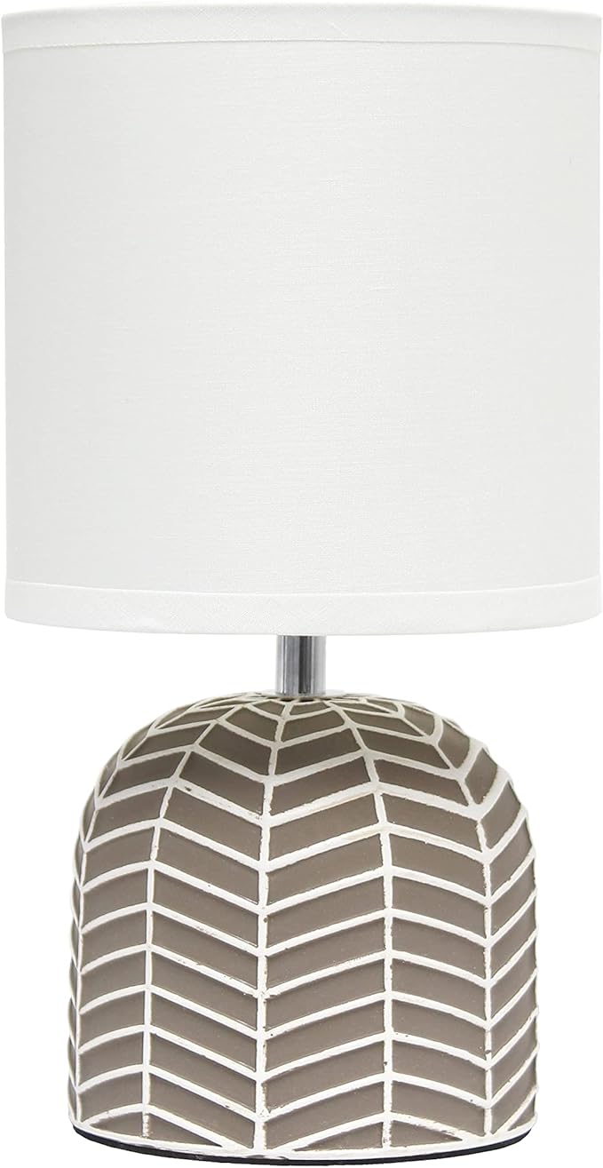 Simple Designs LT1137-TAU 10.43" Petite Contemporary Webbed Waves Base Bedside Table Desk Lamp w White Fabric Drum Shade for Home Decor, Bedroom, Living Room, Entryway, Office, Taupe - LeafyLoom