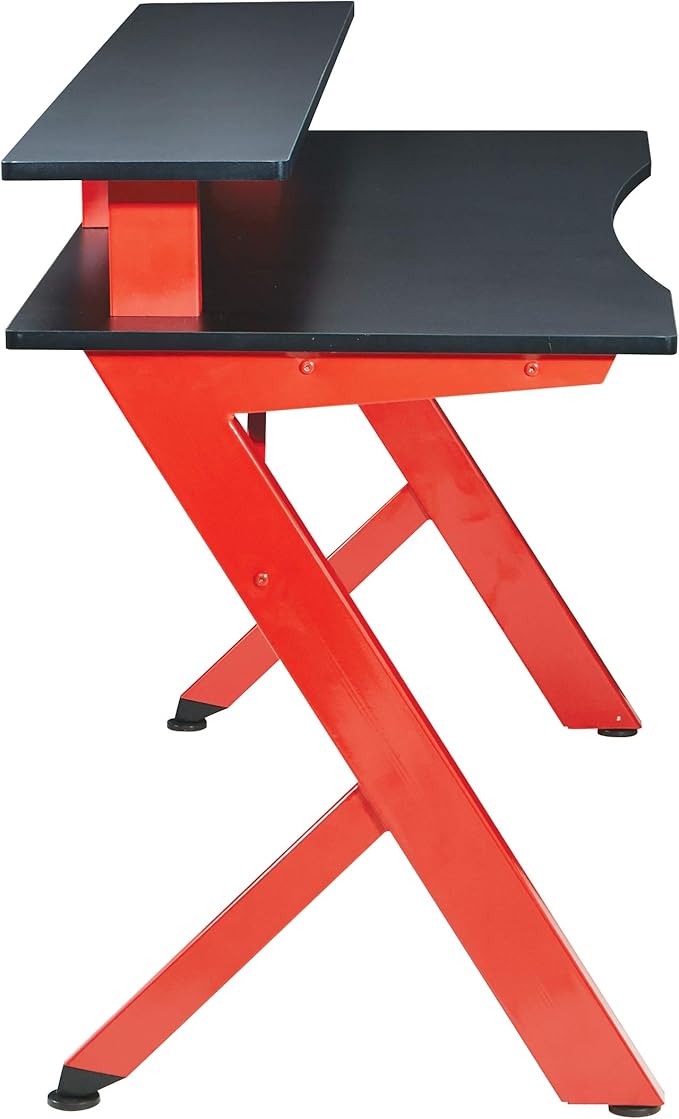 OSP Home Furnishings Area51 Battlestation Gaming Desk with Bluetooth RGB LED Lights, Red - LeafyLoom