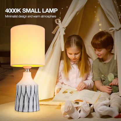 AIDENOEY Small Table Lamp for Bedroom-Bedside Desk Lamps Set of 2,with 3 Way DimmableTouch Control,Nightstand Ceramic Lamp with Fabric Shade for Kids Room,Living Room,Dorm,Home Office(Black+White) - LeafyLoom