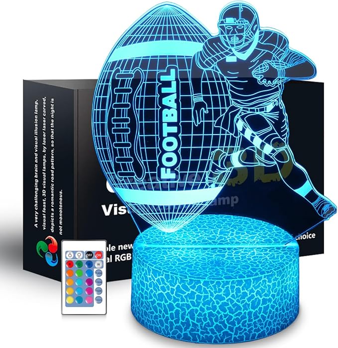 Football Night Light,Football Gifts for Boy, 3D Football Lamp,Kids Bedside Lamp,16 Color Change Decor Lamp with Remote & Smart Touch, Gifts for Christmas Birthday Boys Men Girls - LeafyLoom